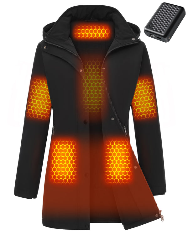 Women's Long Lightweight Heated Rain Jacket