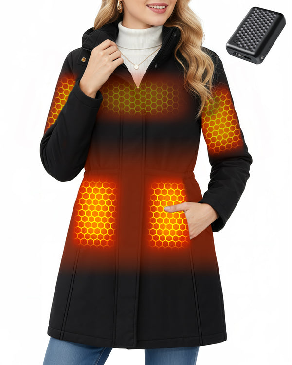 Women's Long Lightweight Heated Rain Jacket