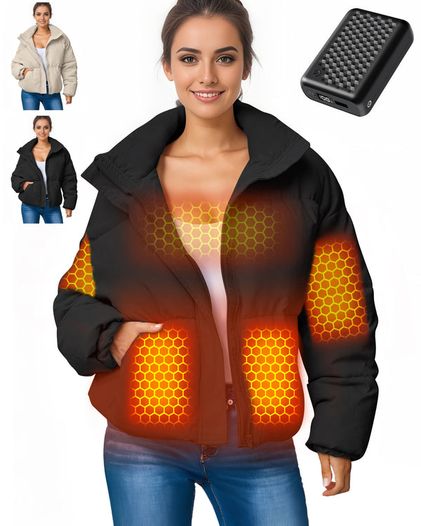 Women's Puffer Stand Collar Baggy Heated Jacket