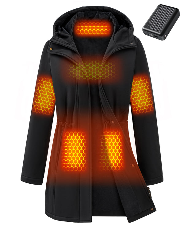 Women's Long Lightweight Heated Rain Jacket